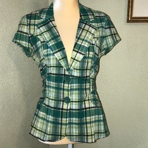 Vanity Green Plaid Top Size Large